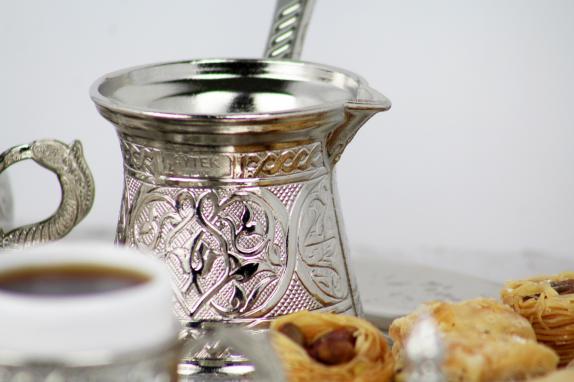 Turkish Anatolian  Coffee Set For Two Silver