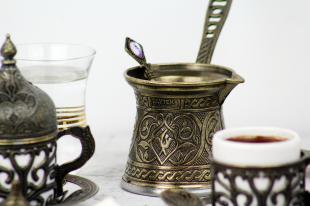 Turecki Zestaw do Kawy dla Dwóch Osób Antyczny Złoty