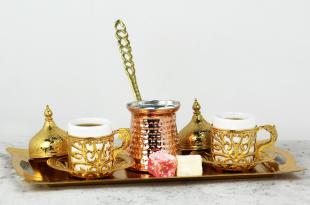 Turkish Anatolian  Coffee Set For Two Gold