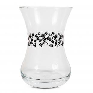 6x Turkish Tea Glass 'Black Flowers' 135 ml  Paşabahçe|