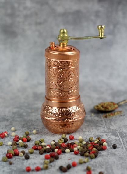 Copper Turkish Grinder & Peppercorns  Gift Set 