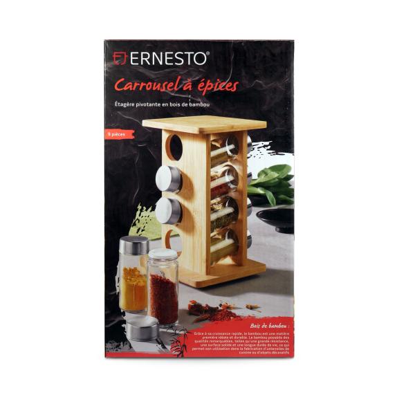 Bamboo Wood Spice Rack (8 Glass Jars) | Ernesto