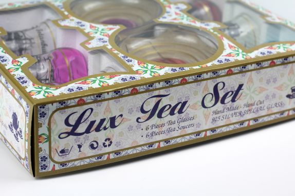 Instanbul Lux Glass Tea Set  6  Glasses & 6 Saucers
