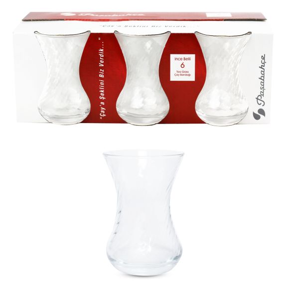 6x Turkish Tea Glass 'Ince Belli' 125 ml Set | Paşabahçe