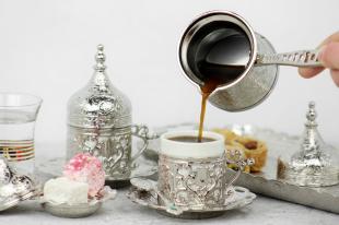 Turecki Zestaw do Kawy dla Dwóch Osób Srebrny Premium
