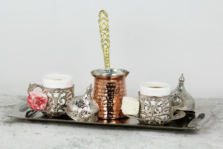 Turkish Anatolian  Coffee Set For Two Silver