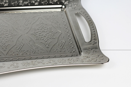 Turkish Ottoman Style Serving Tray  | Shiny Silver
