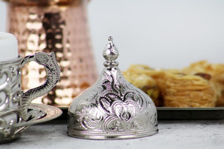 Turkish Anatolian  Coffee Set For Two Silver