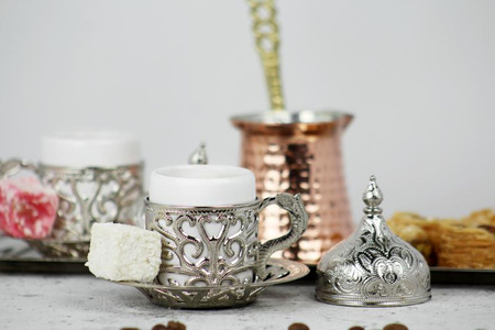 Turkish Anatolian  Coffee Set For Two Silver