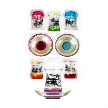 Instanbul Lux Glass Tea Set 6 Glasses & 6 Saucers