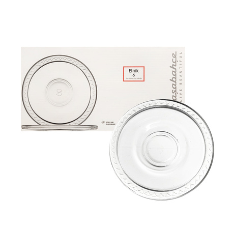 6x Turkish Glass Saucer with Rim Decor | Paşabahçe