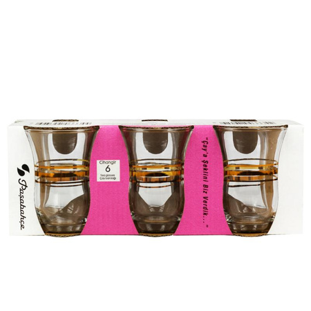 Gold Engraved Turkish Tea Glass 6x 80ml SET